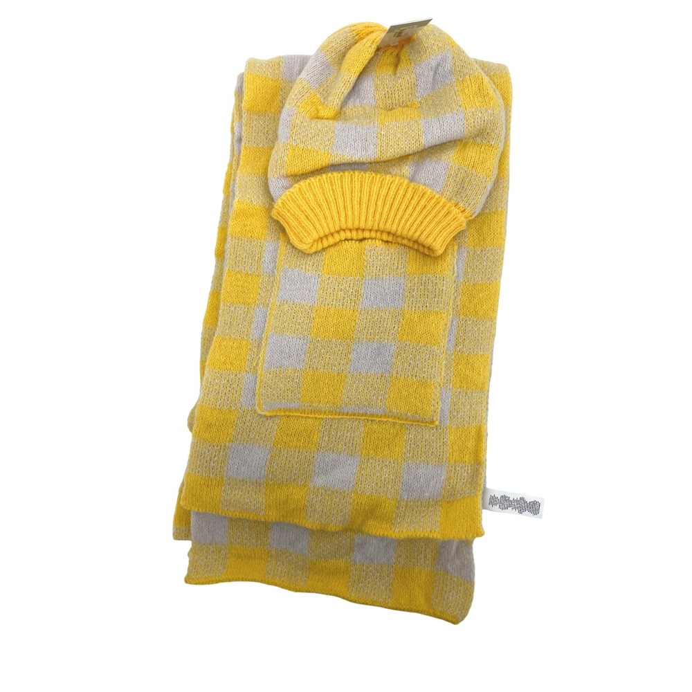 BP Nordstrom Yellow Lavender Plaid Scarf and‎ Hat Set Women's Knit NWT